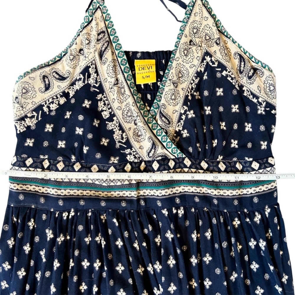 Devi Maxi Dress, Spaghetti Strap Navy Blue Long Boho Rayon Dress, Small / Medium - Picture 4 of 6